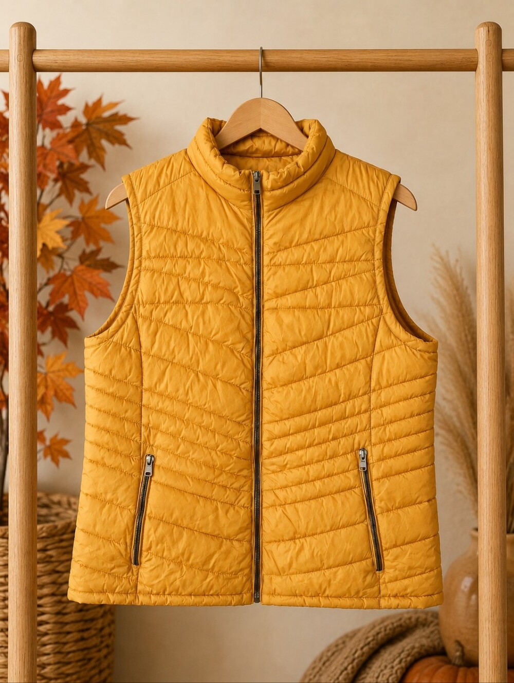 Snobbish Mustard Yellow Puffer Vest XL Fleece Lined Quilted Full Zip